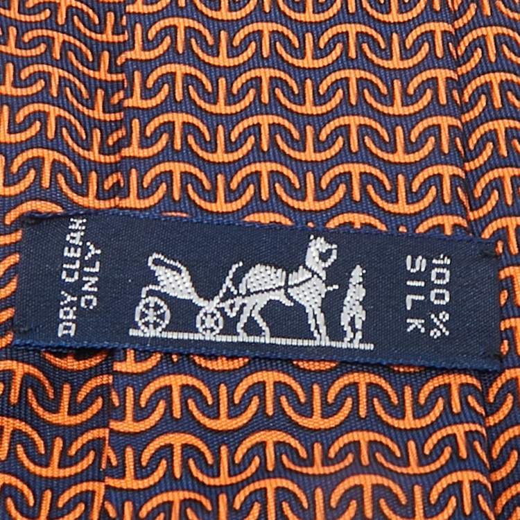 Pre Owned Hermès Orange Printed Silk Tie