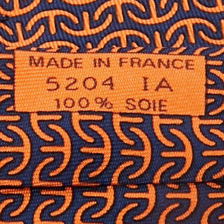 Pre Owned Hermès Orange Printed Silk Tie