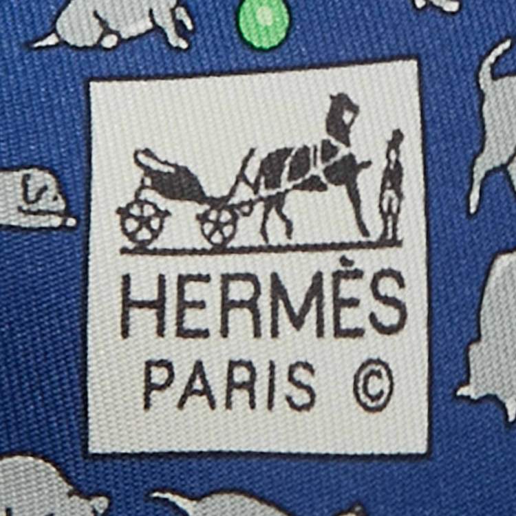 Pre Owned Hermès Blue Puppy Print Silk Tie 