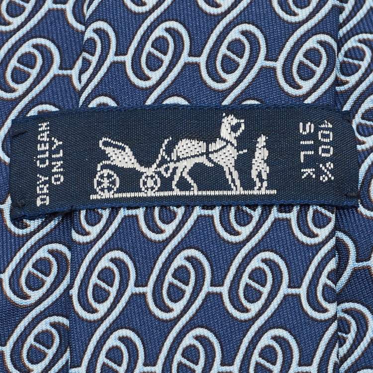 Pre Owned Hermès Blue Printed Silk Tie