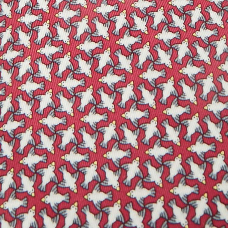 Pre Owned Hermès Pink Bird Print Silk Traditional Tie 