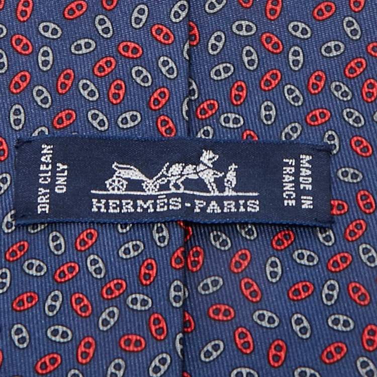 Pre Owned Hermès Blue Silk Petits Maillons Tie