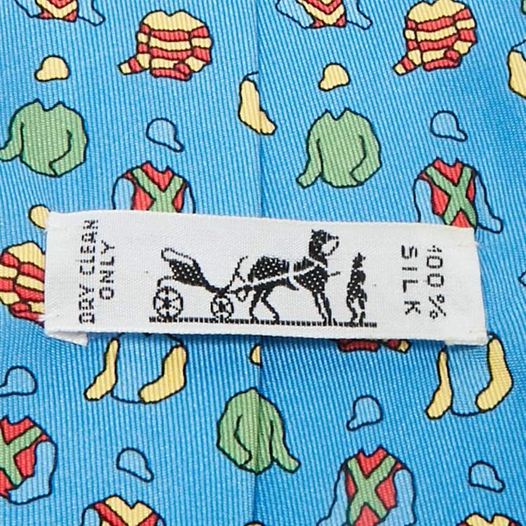 Pre Owned Hermès Blue T-Shirt Print Silk Traditional Tie