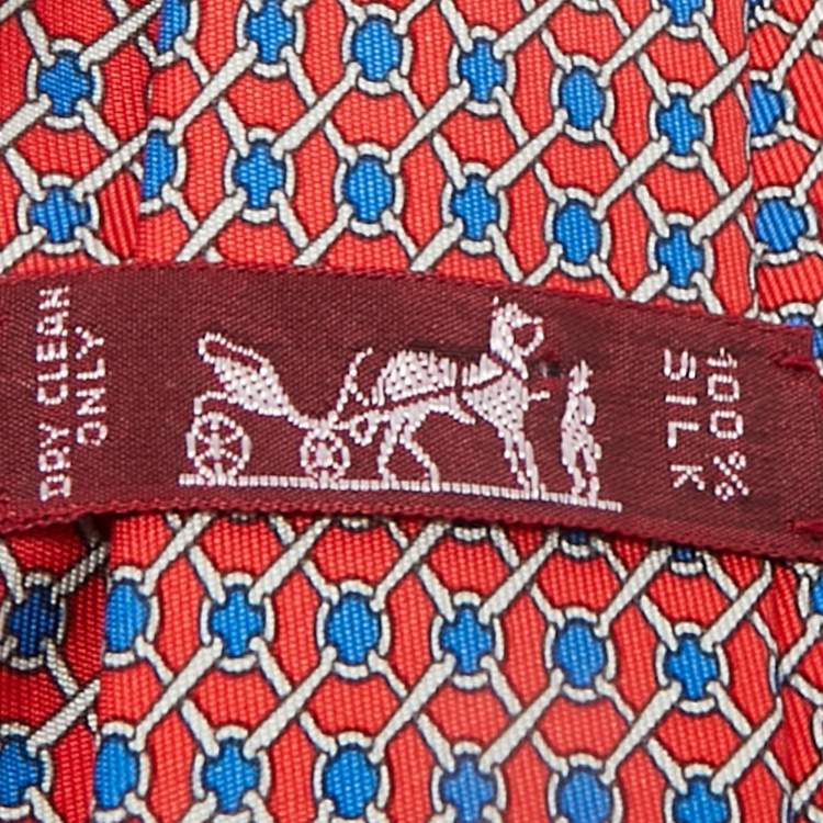 Pre Owned Hermès Red Printed Silk Traditional Tie