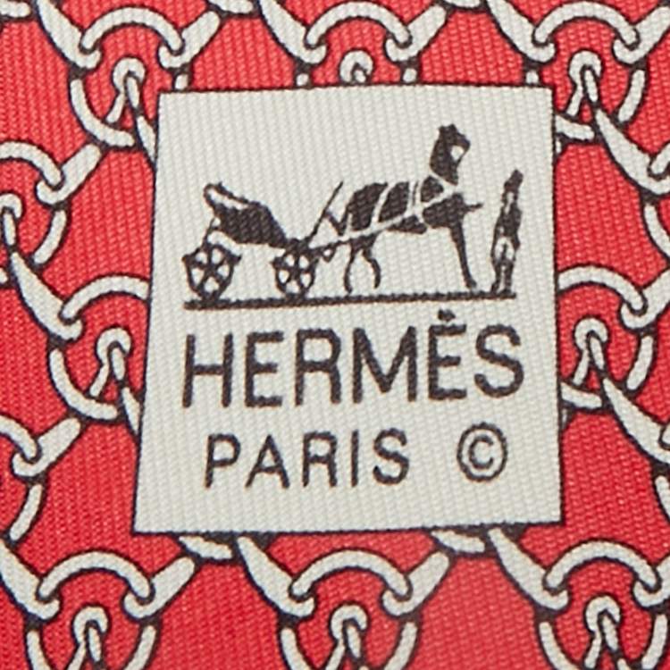 Pre Owned Hermès Pink Printed Silk Traditional Tie 