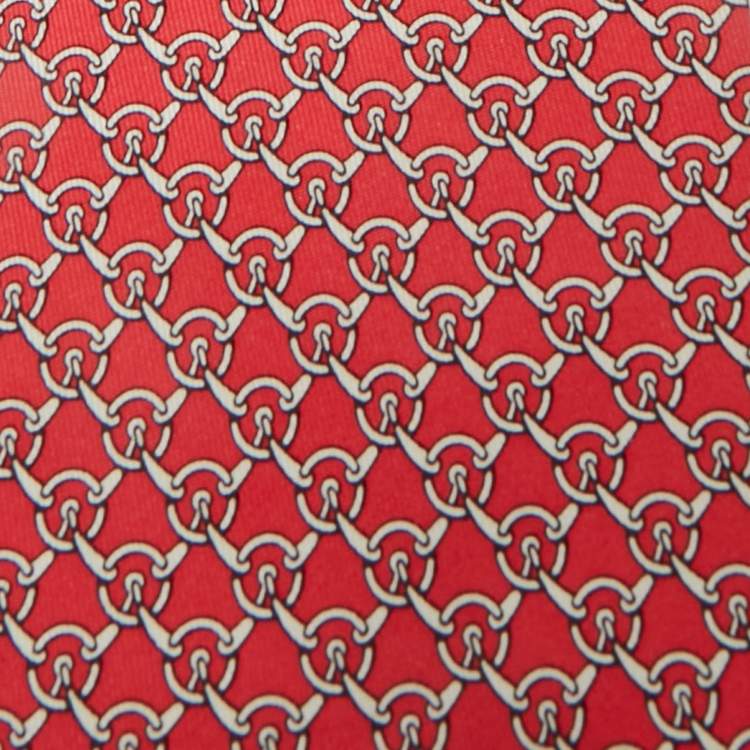 Pre Owned Hermès Pink Printed Silk Traditional Tie 