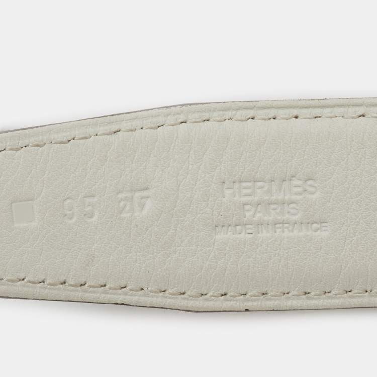 Pre Owned Hermès Etoupe/Blanc Swift Leather Palladium Finish Reversible Idem Belt 95CM