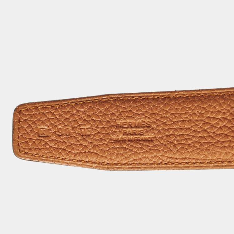 Pre Owned Hermes Orange/Chocolat Togo and Box Leather Reversible Belt Strap 90 CM