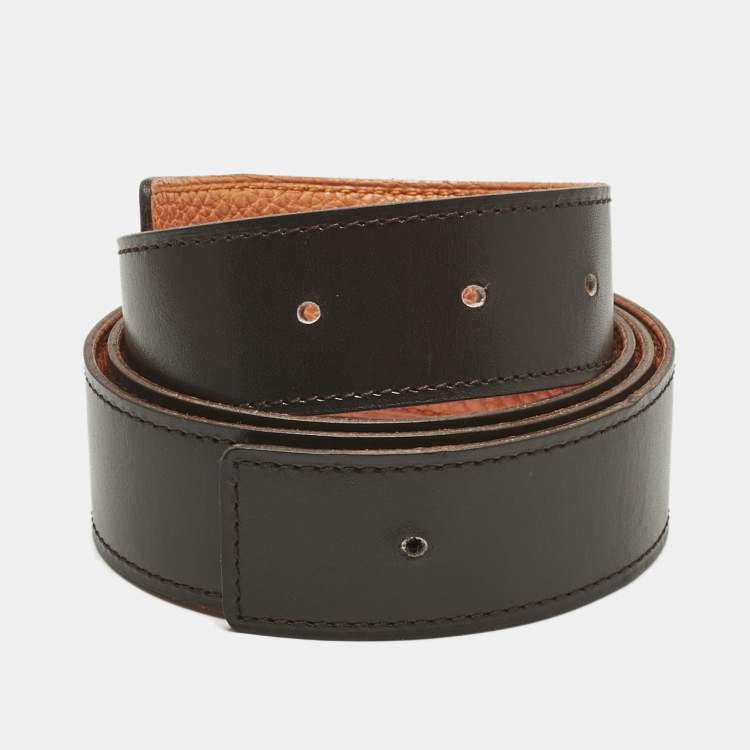 Pre Owned Hermes Orange/Chocolat Togo and Box Leather Reversible Belt Strap 90 CM