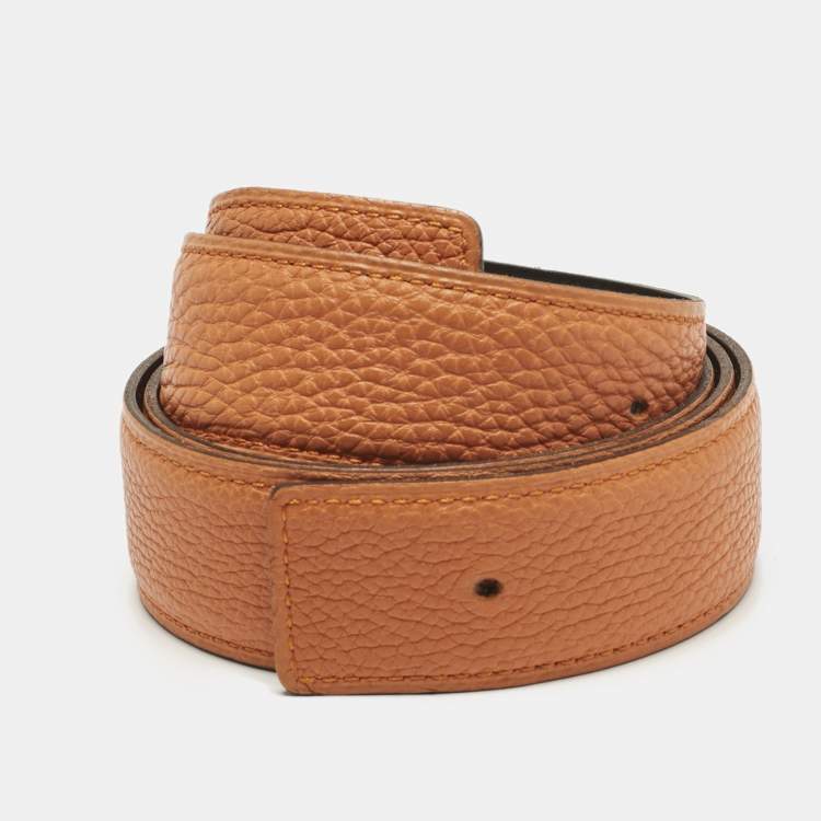Pre Owned Hermes Orange/Chocolat Togo and Box Leather Reversible Belt Strap 90 CM