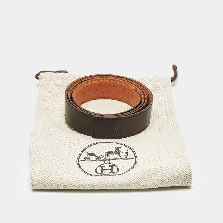 Pre Owned Hermes Orange/Chocolat Togo and Box Leather Reversible Belt Strap 90 CM