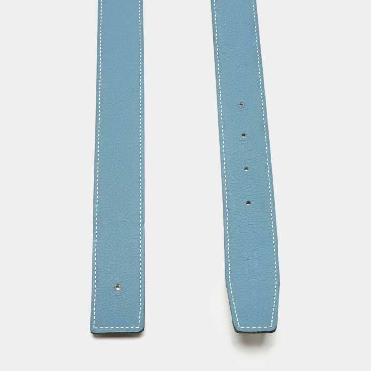 Pre Owned Hermes Bleu Jean/Noir Togo and Box Leather Reversible Belt Strap 90 CM
