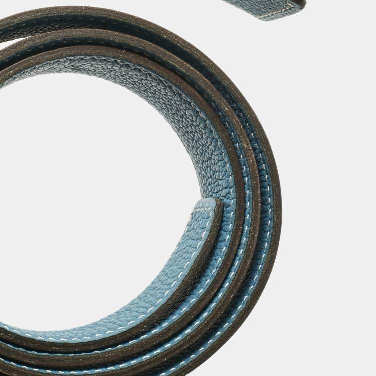 Pre Owned Hermes Bleu Jean/Noir Togo and Box Leather Reversible Belt Strap 90 CM