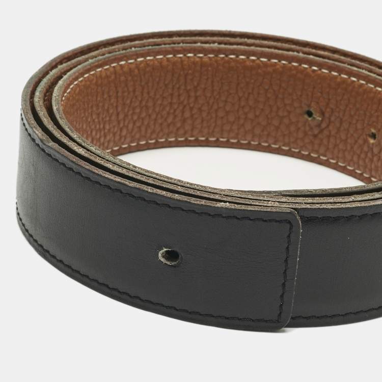 Pre Owned Hermes Gold/Noir Togo and Box Leather Reversible Belt Strap 90 CM