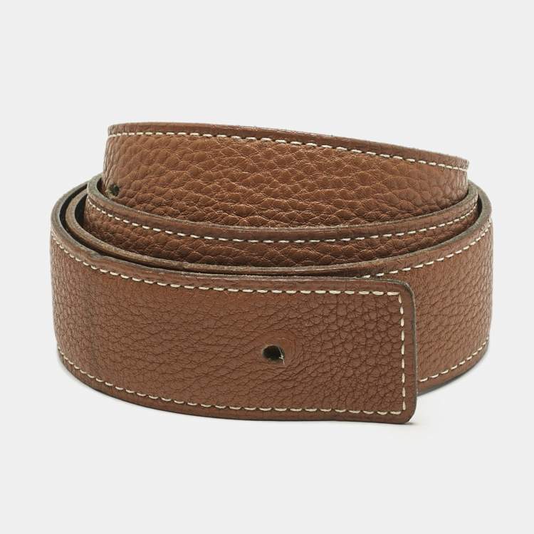 Pre Owned Hermes Gold/Noir Togo and Box Leather Reversible Belt Strap 90 CM