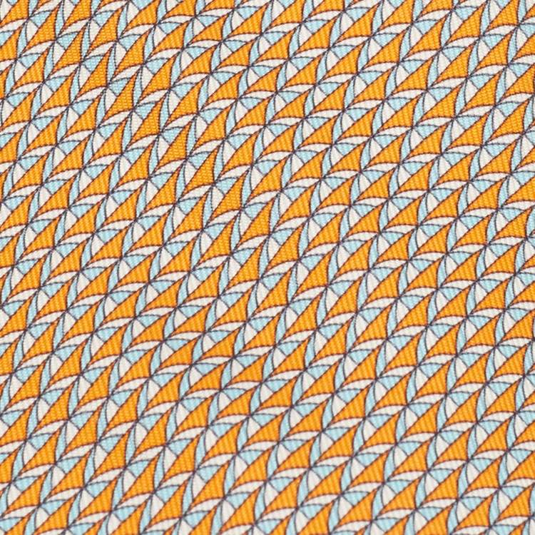 Pre Owned Hermès Orange Geomteric Print Silk Tie
