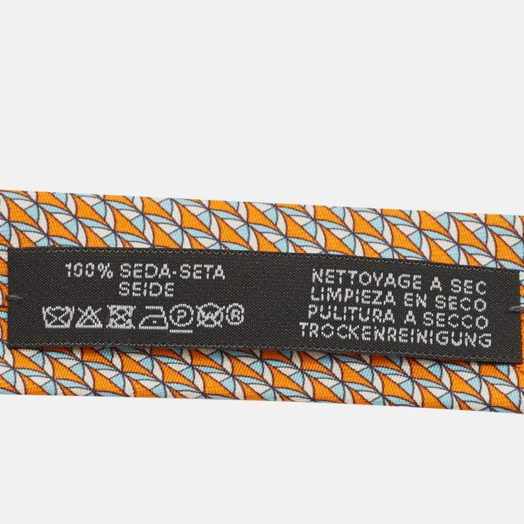 Pre Owned Hermès Orange Geomteric Print Silk Tie
