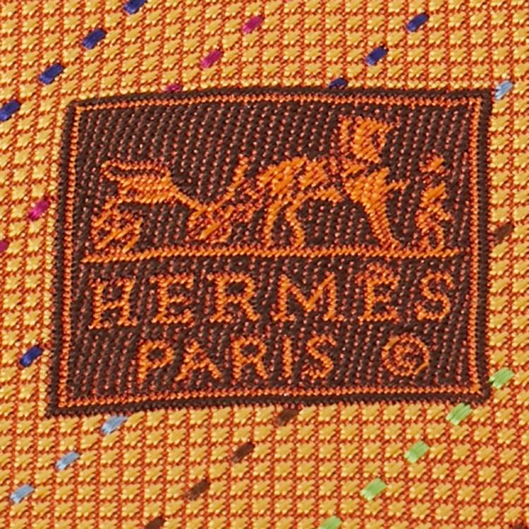 Pre Owned Hermès Yellow Patterned Silk Tie 