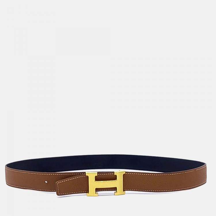 Pre Owned Hermes Black/Brown Leather H Reversible Belt 