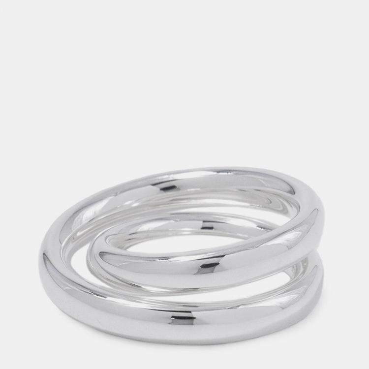 Pre Owned Hermes Caba Cityslide Clutchertige Ring Size 54/#14 Silver Sv925