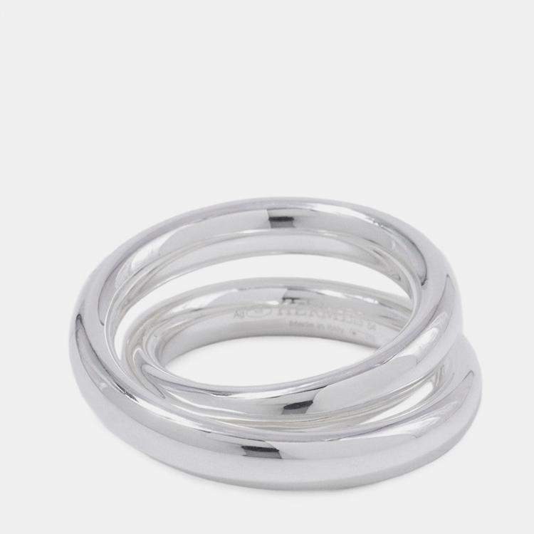 Pre Owned Hermes Caba Cityslide Clutchertige Ring Size 54/#14 Silver Sv925