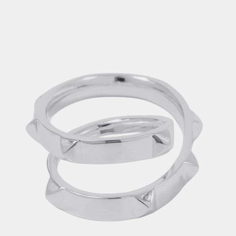 Pre Owned Hermes Crew De H Double Finger Ring Size 52/#12H125631B Sv925