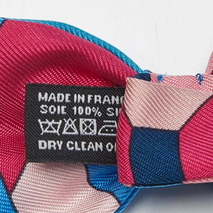 Pre Owned Hermes Blue Printed Silk Petite Bow Tie