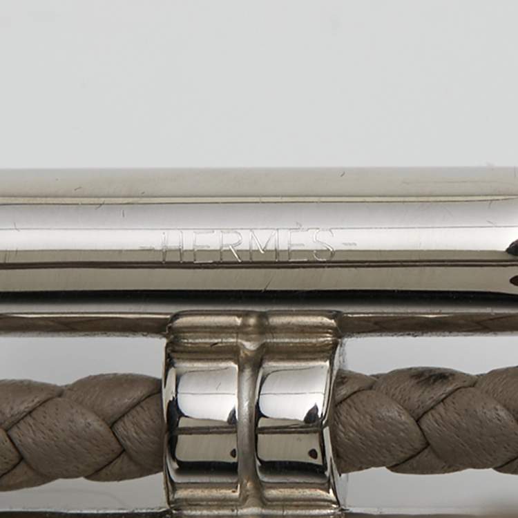 مملوكة مسبقًا Hermès Tournis Tresse Grey Leather Palladium Plated Bracelet