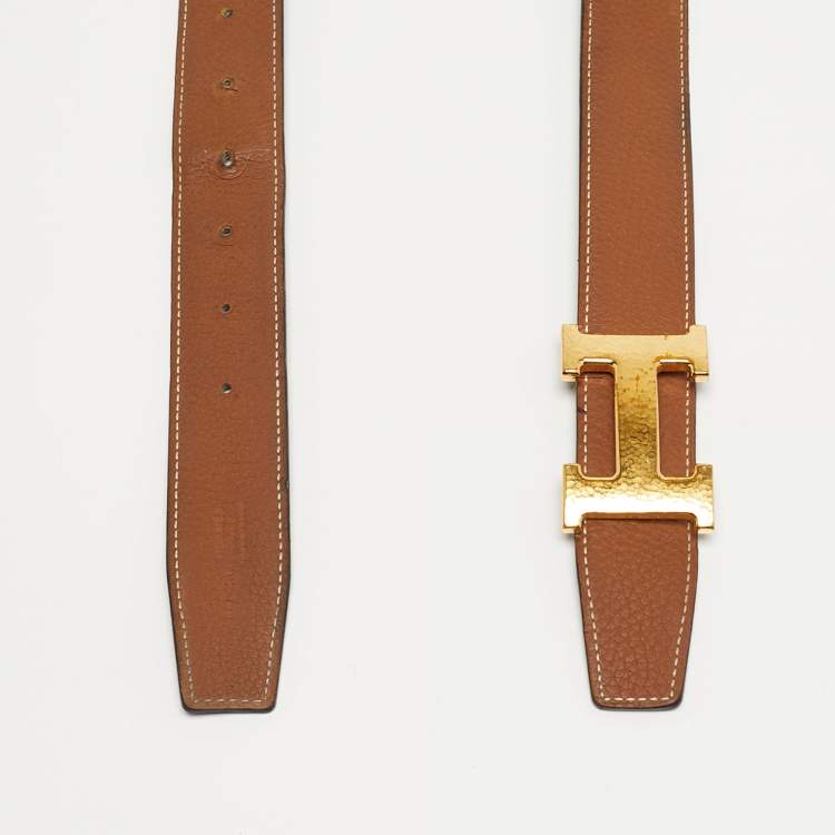 Pre Owned Hermès Hammered Finish Gold H Buckle 110CM Gold/Black Clemence and Box Leather