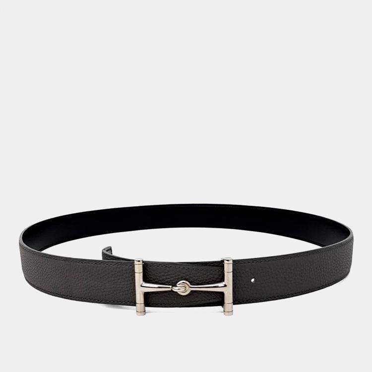 Pre Owned Hermes Black Leather Reversible Belt
