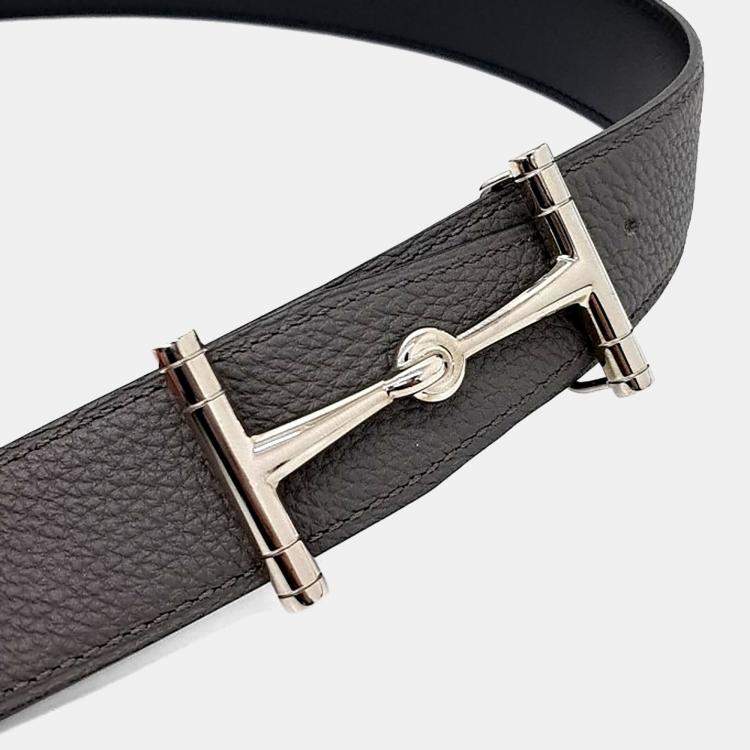 Pre Owned Hermes Black Leather Reversible Belt