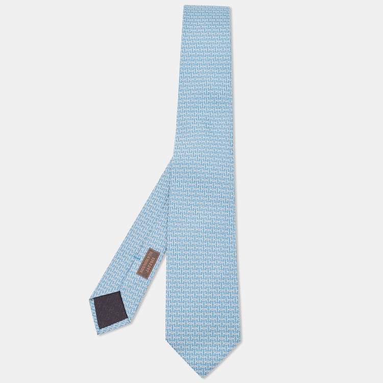 Pre Owned Hermès Blue Silk H Marin Tie 