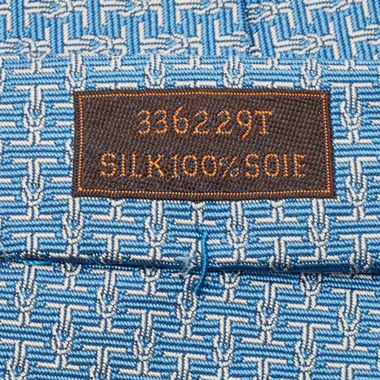 Pre Owned Hermès Blue Silk H Marin Tie 