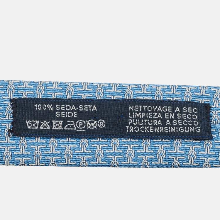 Pre Owned Hermès Blue Silk H Marin Tie 