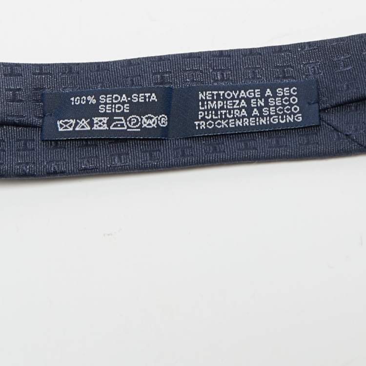 مملوكة مسبقًا Hermes Navy Blue H Patterned Silk Tie