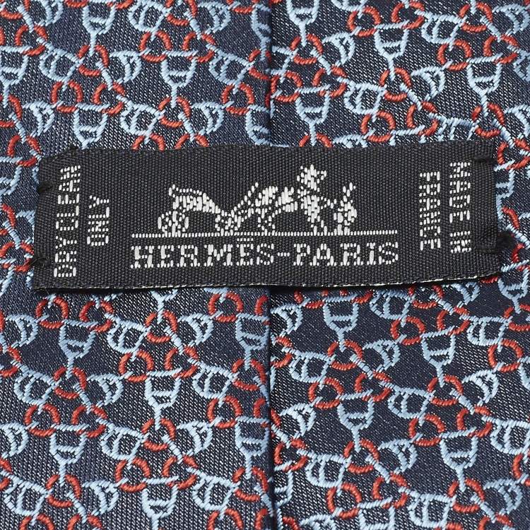 Pre Owned ربطة عنق هيرمس حرير جاكار أزرق بركاب