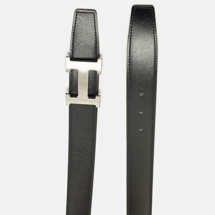 Pre Owned Hermès Brushed H Buckle 105 CM Reversible Belt Noir/Gold Box and Togo Leather