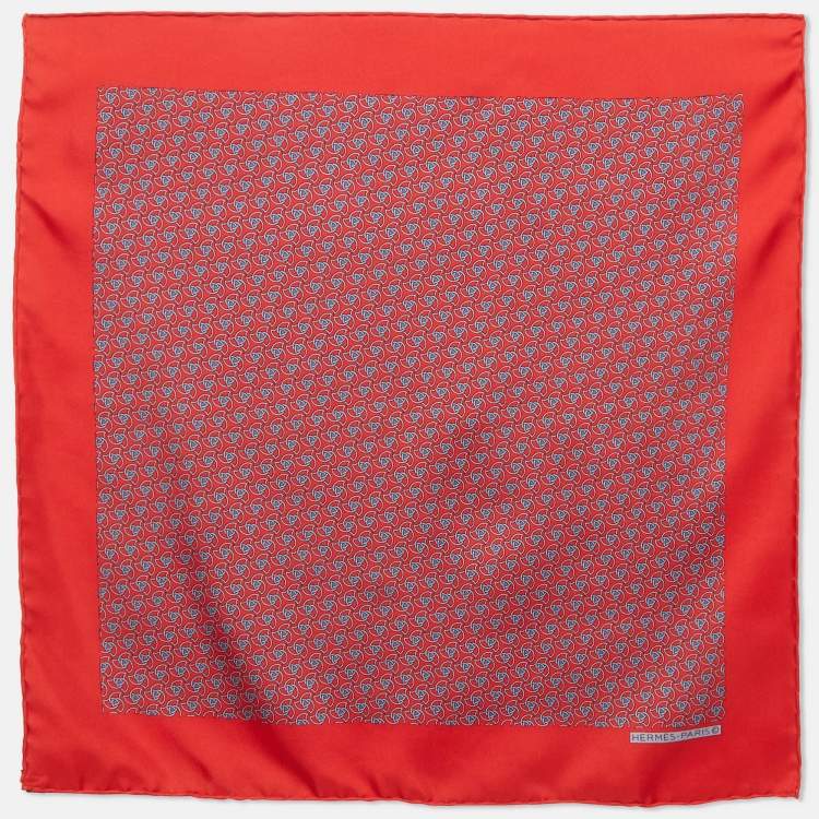 Pre Owned Hermès Red Printed Silk Pocket Square