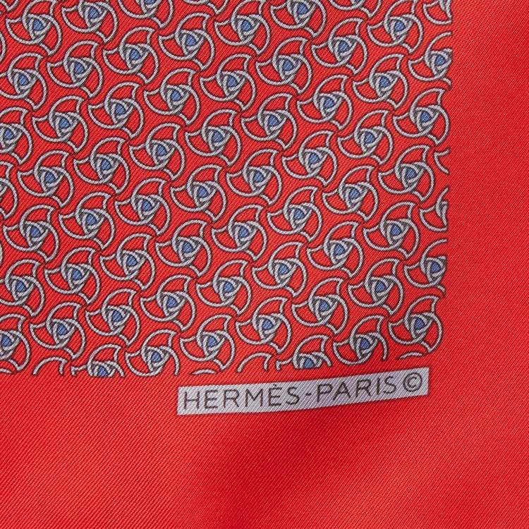 Pre Owned Hermès Red Printed Silk Pocket Square