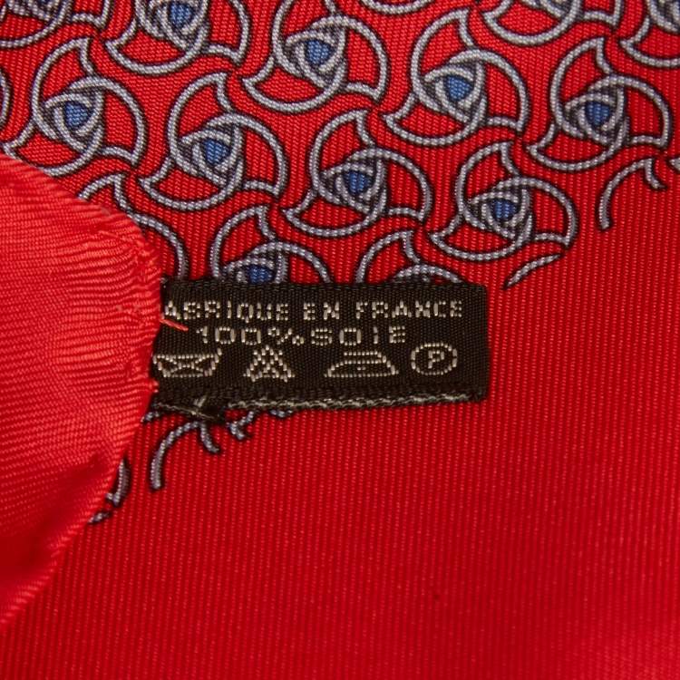 Pre Owned Hermès Red Printed Silk Pocket Square