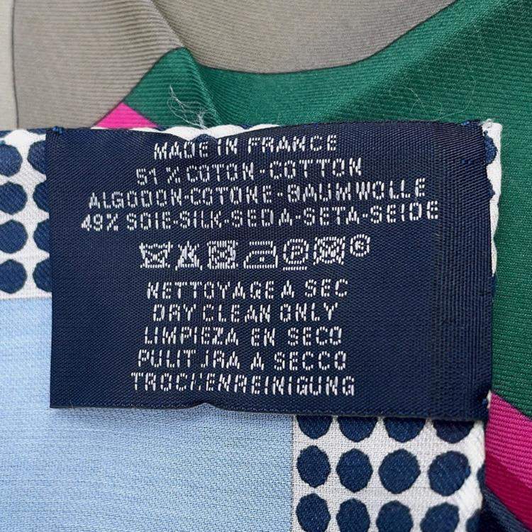 Pre Owned Hermes Carre "Cheval Tte En Bas" Size 65 Vert Emerald / Blue Horizon / Blue Glacier Cotton51% Silk49%