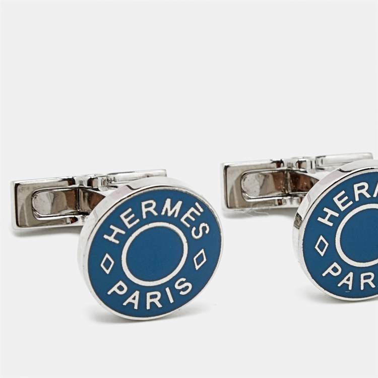 Pre Owned Hermes Licol 2 Enamel Silver Tone Cufflinks
