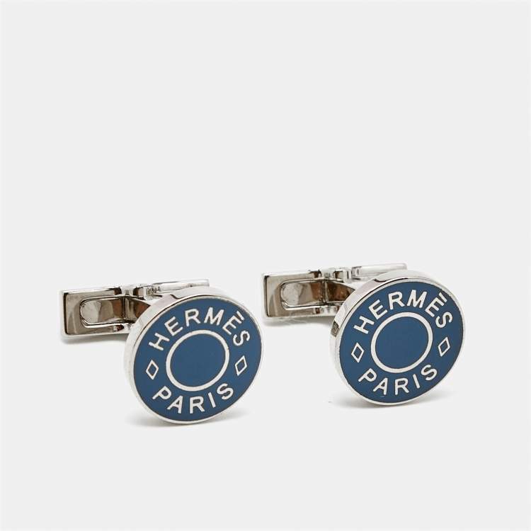 Pre Owned Hermes Licol 2 Enamel Silver Tone Cufflinks
