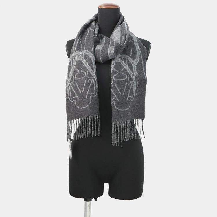 Pre Owned وشاح هيرمس كشمير ت ت إيكستري أنثراسيت/غريس سينه ٠٤ كشمير ١٠٠٪