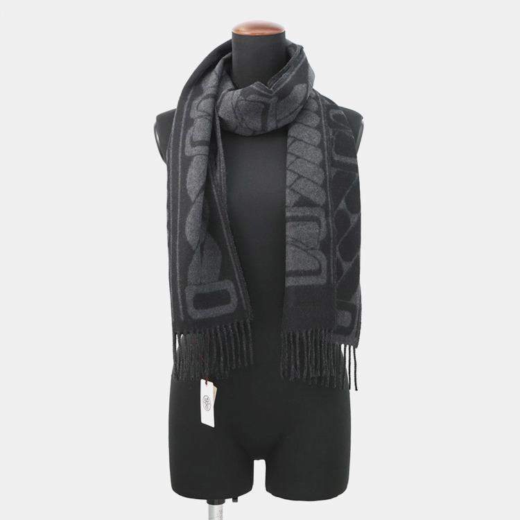 Pre Owned وشاح هيرمس كليك سي نيو أسود/أنثراسايت 05 كشمير 100%