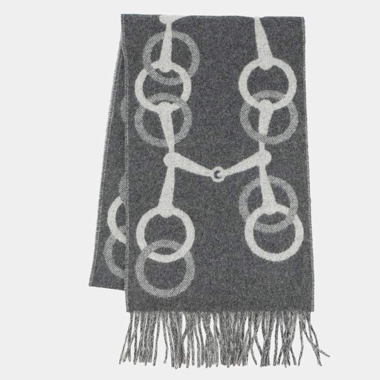 Pre Owned وشاح هيرمس أنيمال فلانيل/قرص سين كلير إتش 394809 تي 01 كشمير 100%