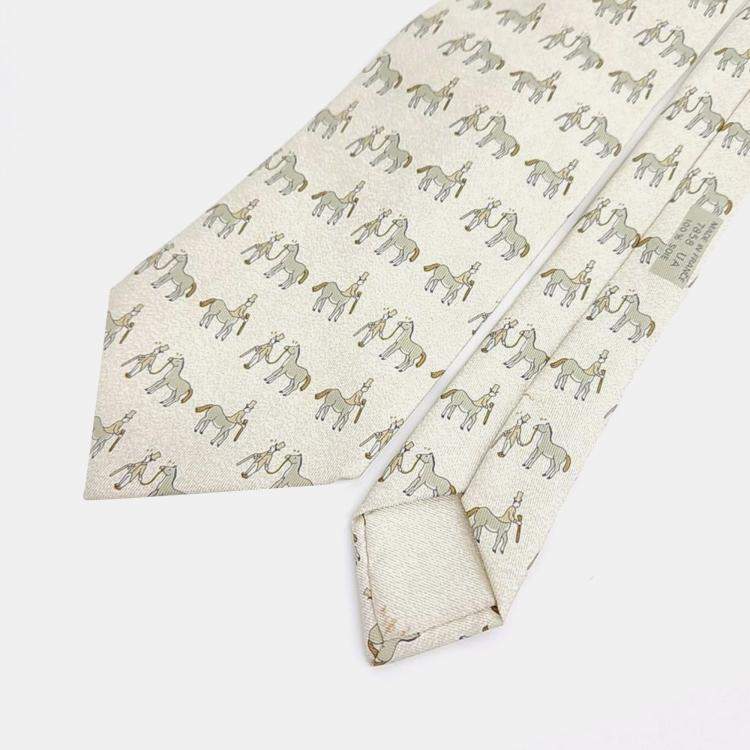 Pre Owned Hermes Silk Ivory Tie