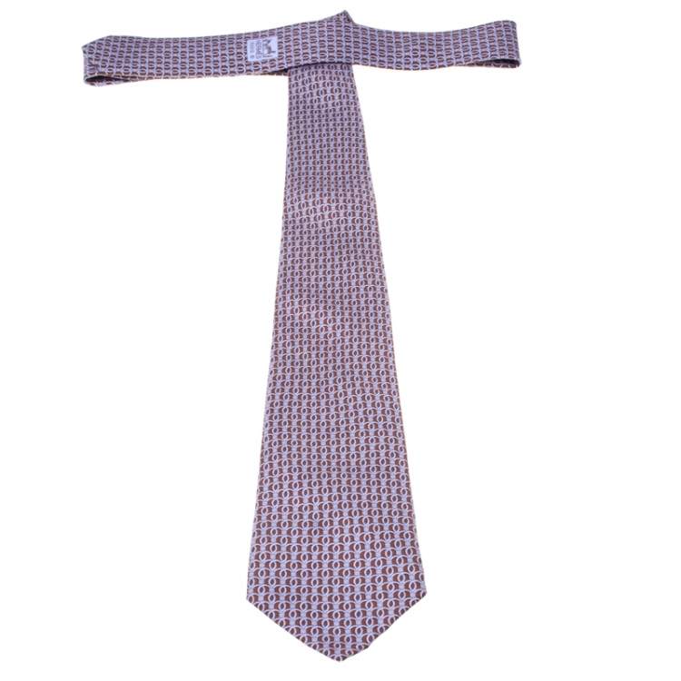 مملوكة مسبقًا Hermes Brown and Purple Equestrian Icon Printed Silk Tie