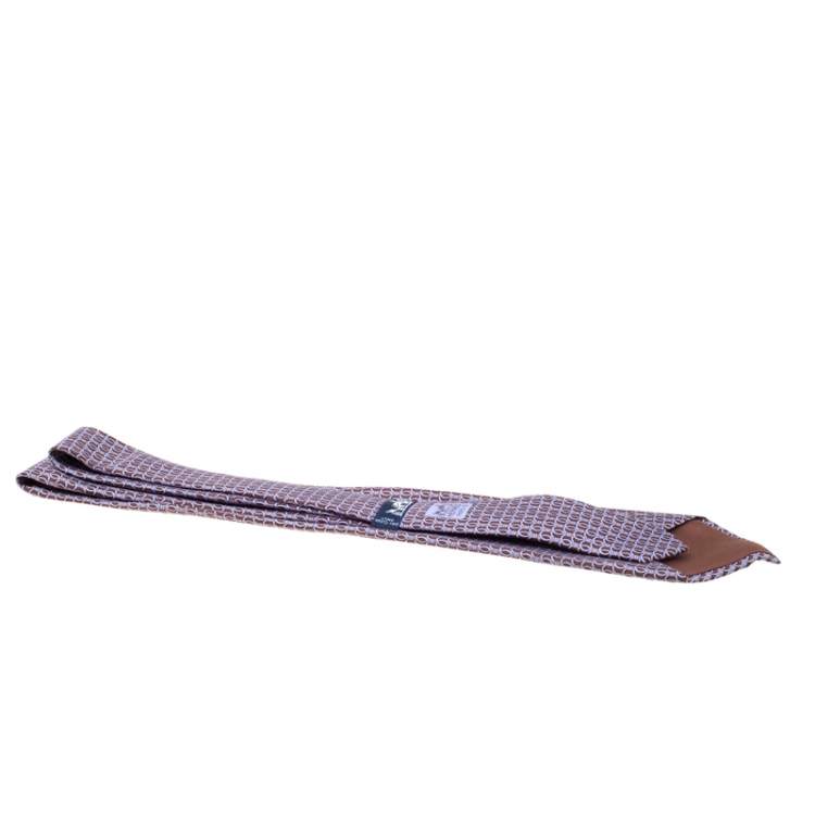 مملوكة مسبقًا Hermes Brown and Purple Equestrian Icon Printed Silk Tie