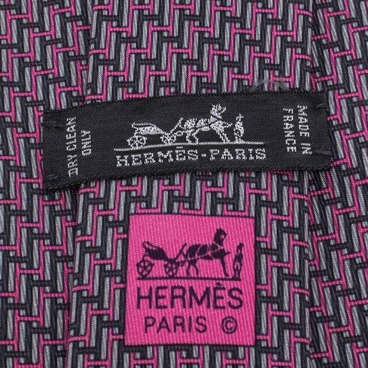 Pre Owned Hermes Pink & Grey H Patterned Silk Tie